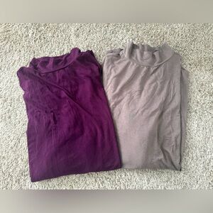 H by Halston Essentials Mock Neck 3/4Sleeve Tunic Deep Purple & Tan Beige Size M